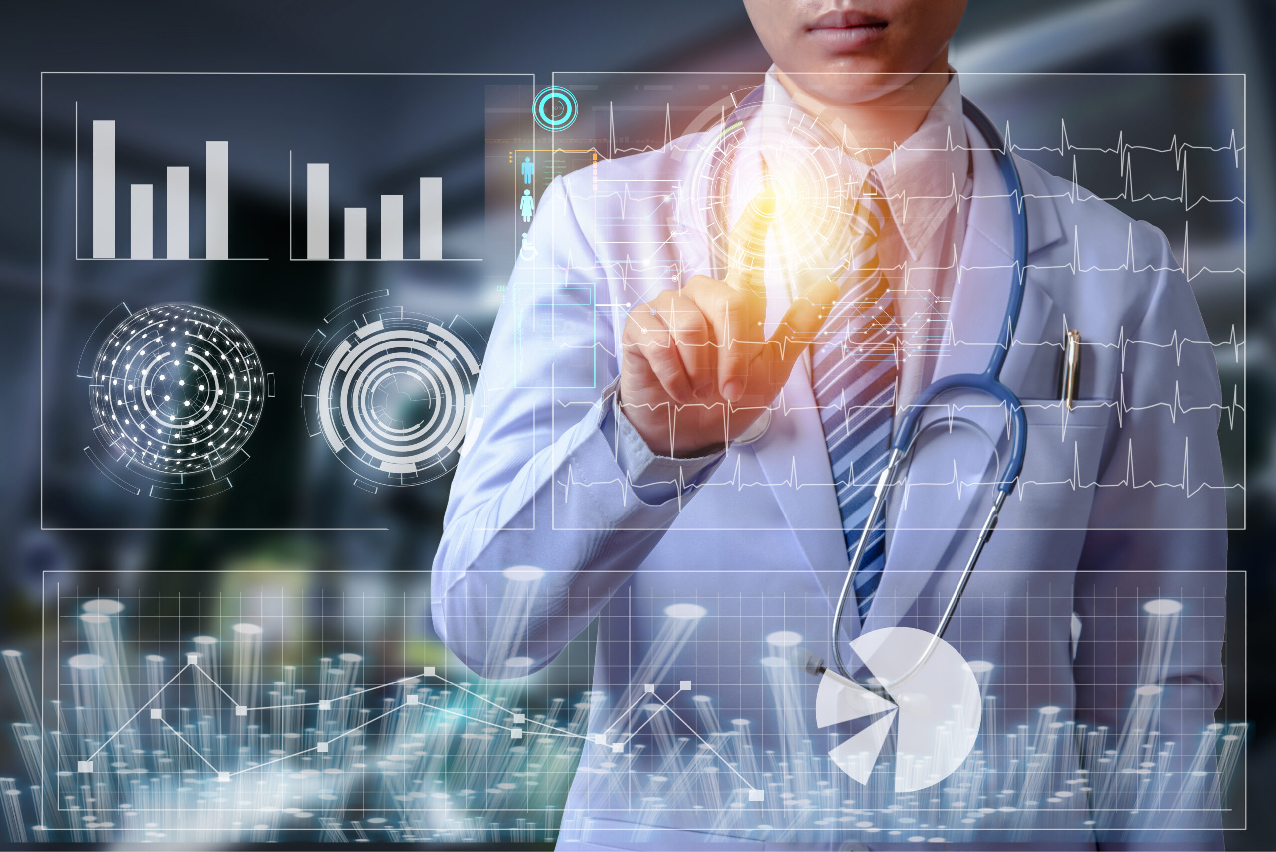 Digital Composite Image Of Doctor Touching Interface